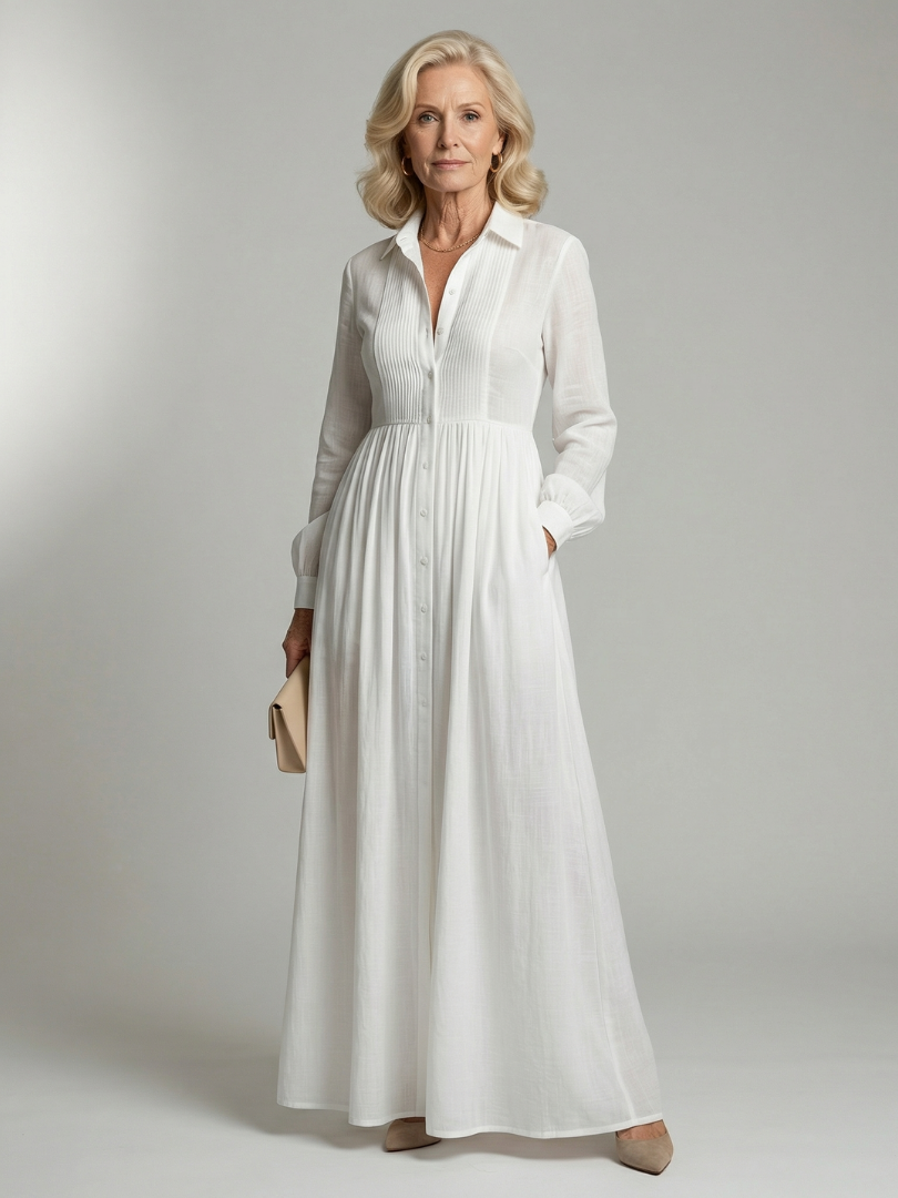 Elegante Lange Jurk met Knoopsluiting