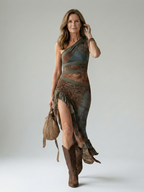 Elegante Gedrapeerde Jurk met Asymmetrische Halslijn