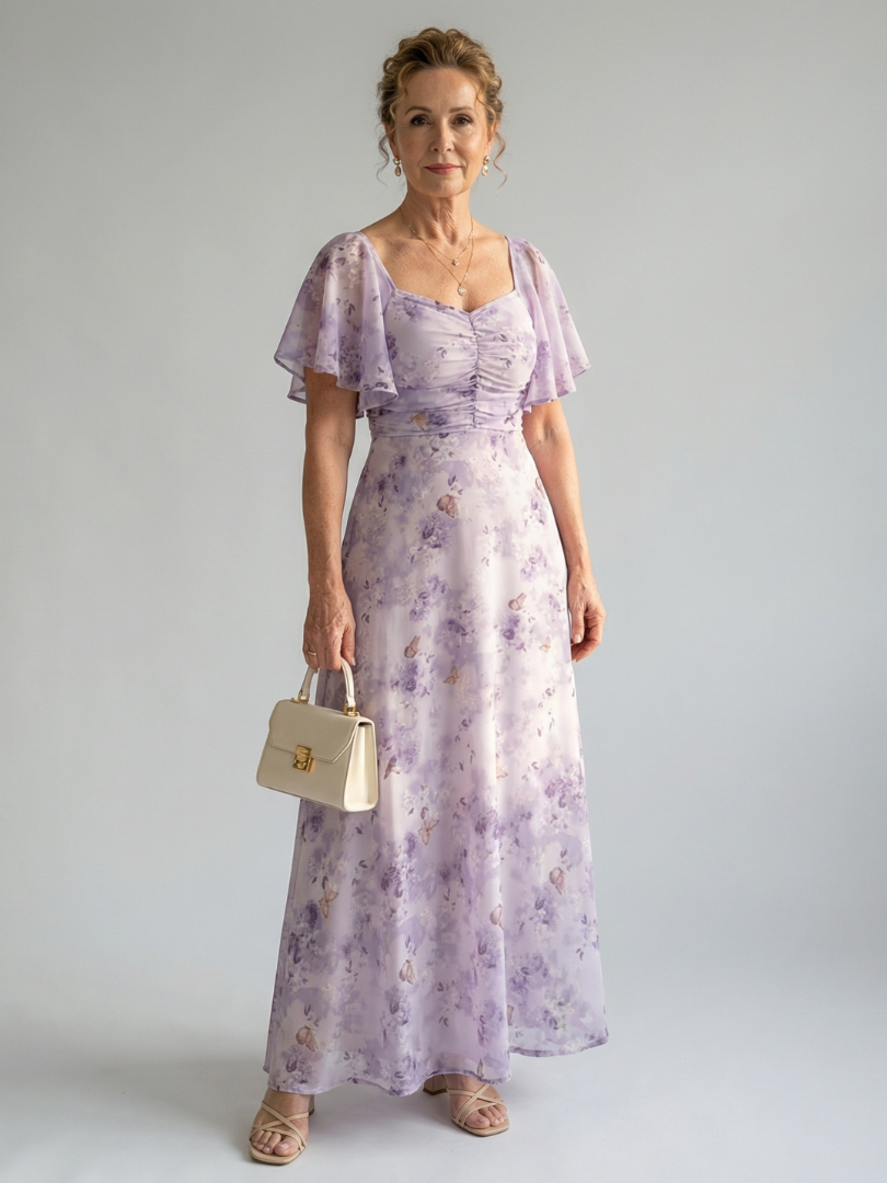 Elegante Bloemenjurk met Vierkante Halslijn