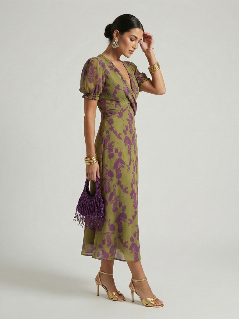 Elegante Bloemenjurk met Wikkel-decolleté