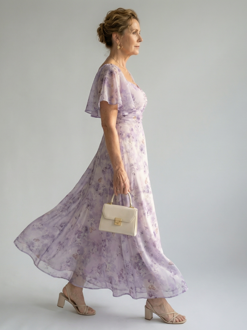 Elegante Bloemenjurk met Vierkante Halslijn