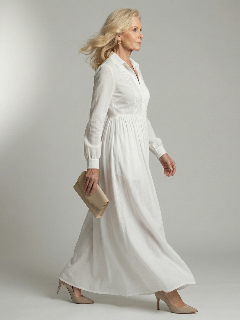 Elegante Lange Jurk met Knoopsluiting
