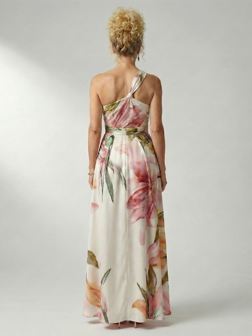 Elegante Bloemenjurk met Halterdecolleté