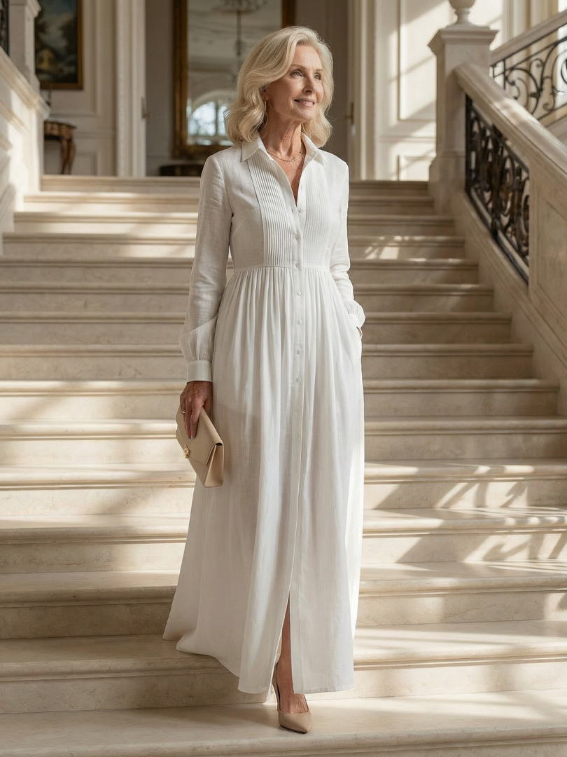 Elegante Lange Jurk met Knoopsluiting