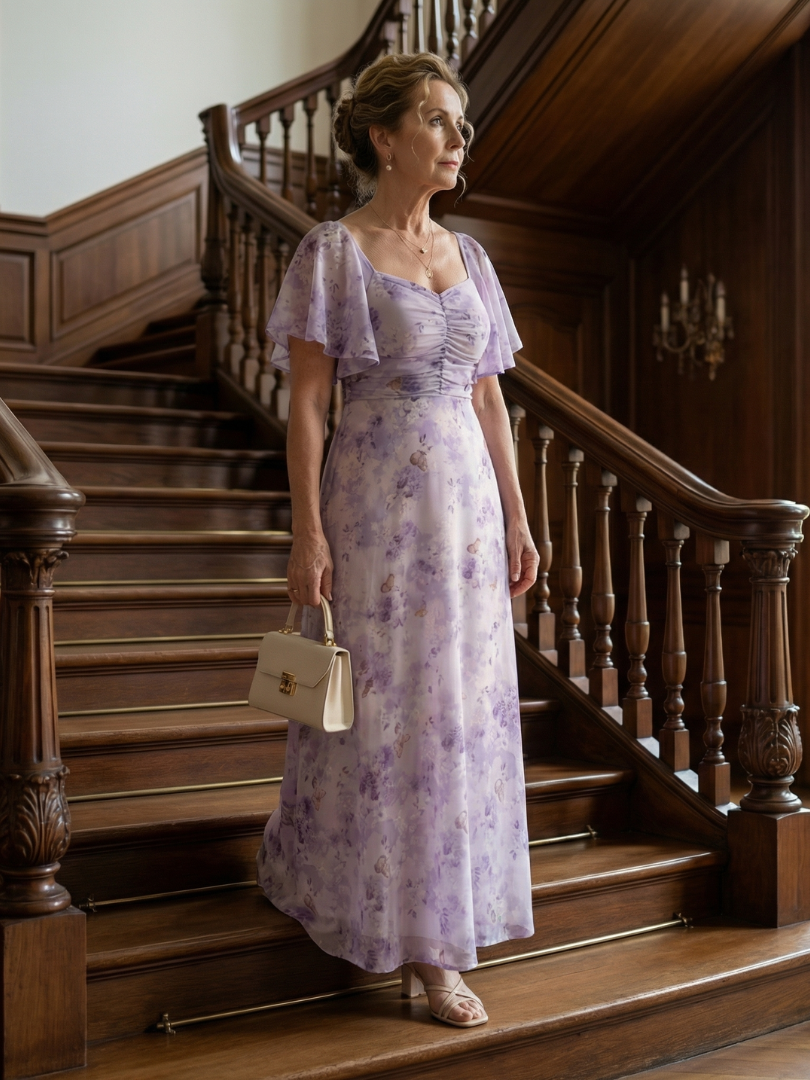 Elegante Bloemenjurk met Vierkante Halslijn