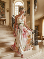Elegante Bloemenjurk met Halterdecolleté
