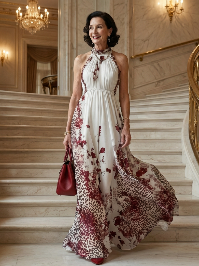 Elegante Bloemenjurk met Halterhals