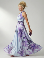Elegante Bloemenjurk met Halterdecolleté