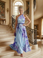 Elegante Bloemenjurk met Halterdecolleté