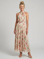 Elegante Bloemenjurk met Halterdecolleté