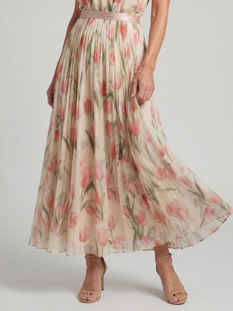 Elegante Bloemenjurk met Halterdecolleté