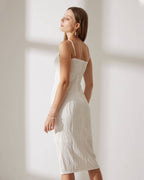 Midi-Jurk met Watertextuur en Pareldetails