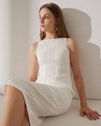 Midi-Jurk met Watertextuur en Pareldetails