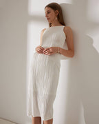 Midi-Jurk met Watertextuur en Pareldetails