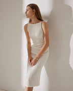Midi-Jurk met Watertextuur en Pareldetails