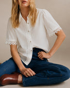 Witte Katoenen Blouse met Kraag