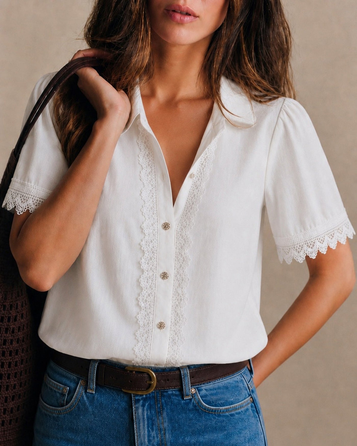 Witte Katoenen Blouse met Kraag