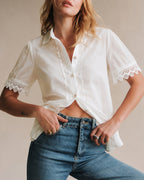 Witte Katoenen Blouse met Kraag