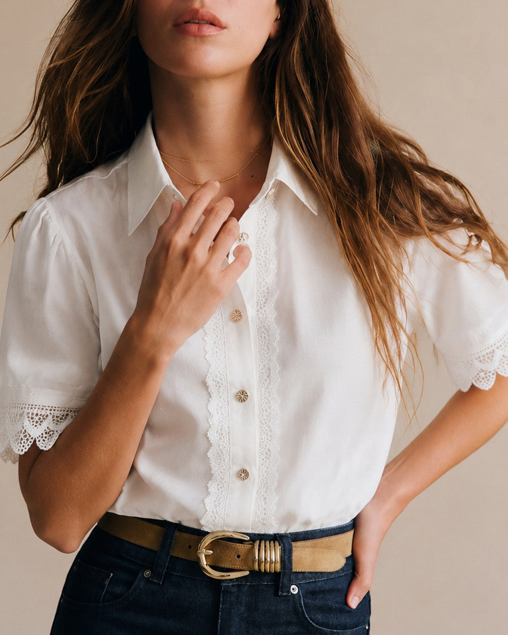 Witte Katoenen Blouse met Kraag
